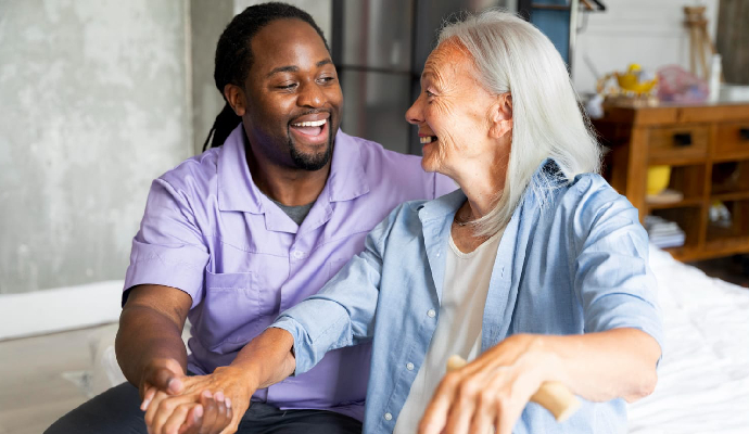 Social Worker Taking Care Senior Woman